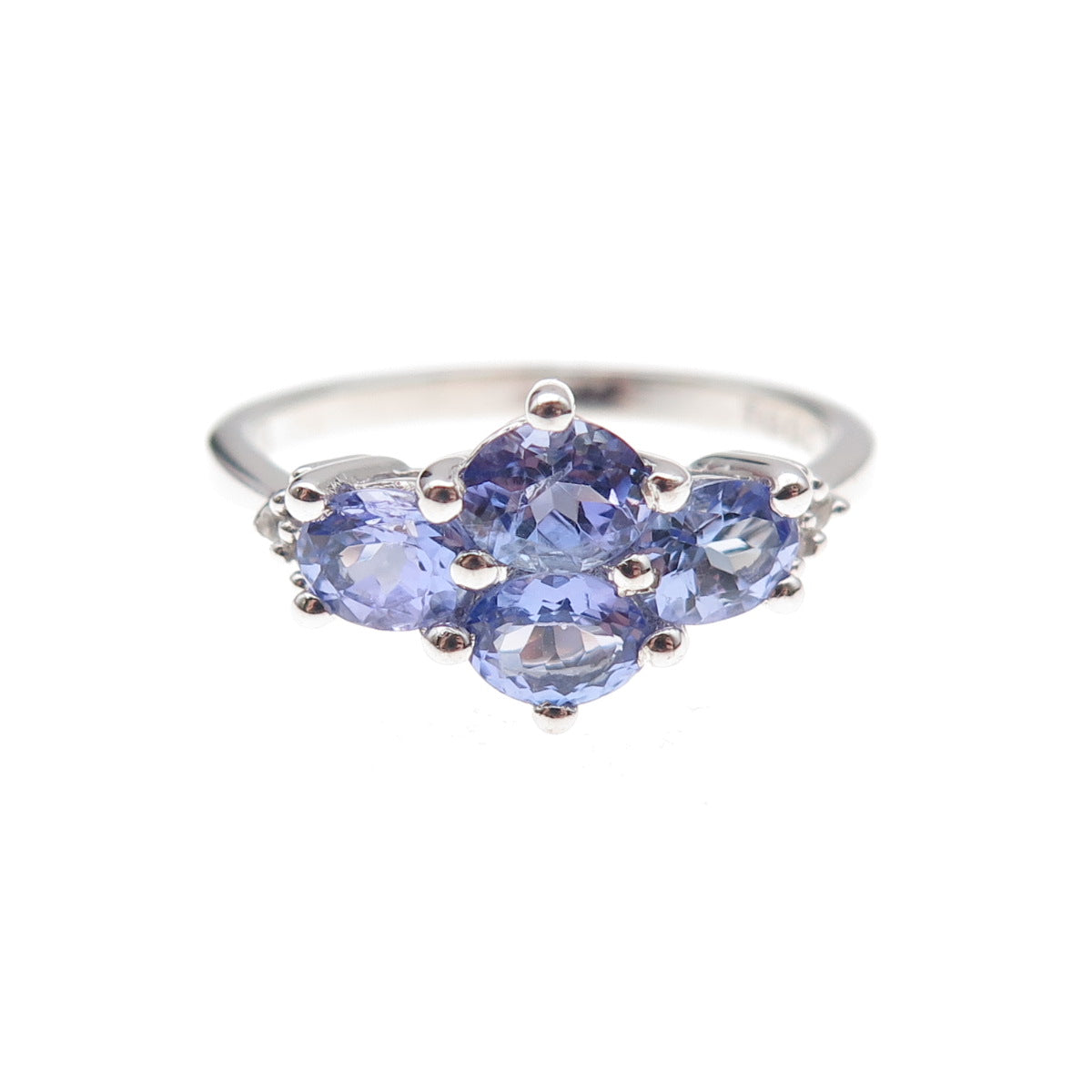 925 Sterling Silver Real Tanzanite & White Topaz Ring Size 8