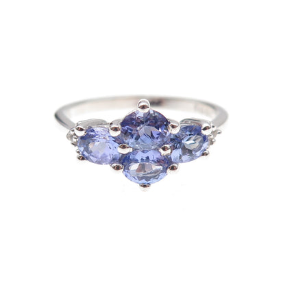 925 Sterling Silver Real Tanzanite & White Topaz Ring Size 8