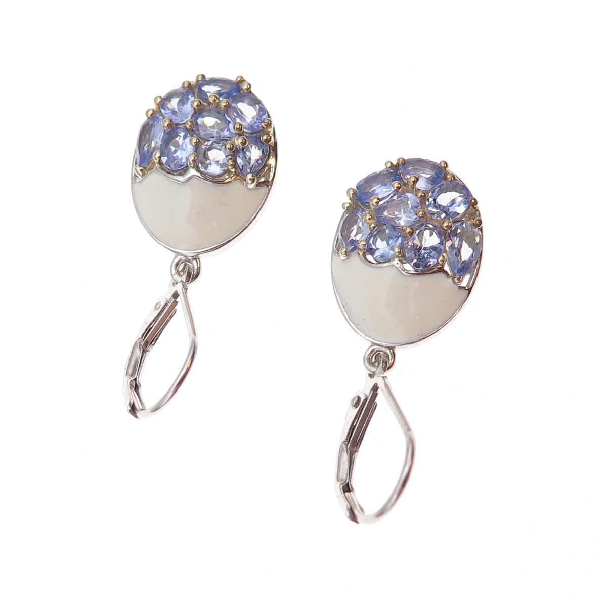 Chuck Clemency 925 Sterling Silver 2-Tone Enamel Real Tanzanite Dangle Earrings