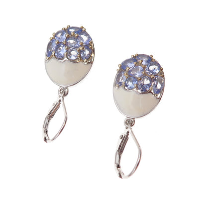 Chuck Clemency 925 Sterling Silver 2-Tone Enamel Real Tanzanite Dangle Earrings