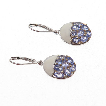 Chuck Clemency 925 Sterling Silver 2-Tone Enamel Real Tanzanite Dangle Earrings