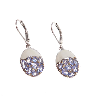 Chuck Clemency 925 Sterling Silver 2-Tone Enamel Real Tanzanite Dangle Earrings