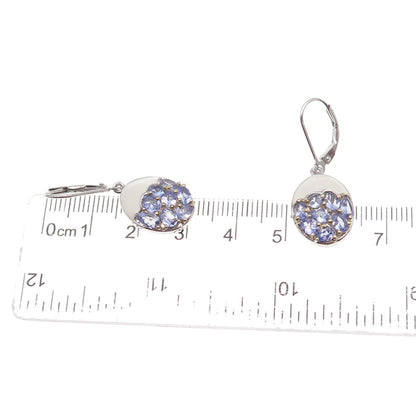 Chuck Clemency 925 Sterling Silver 2-Tone Enamel Real Tanzanite Dangle Earrings