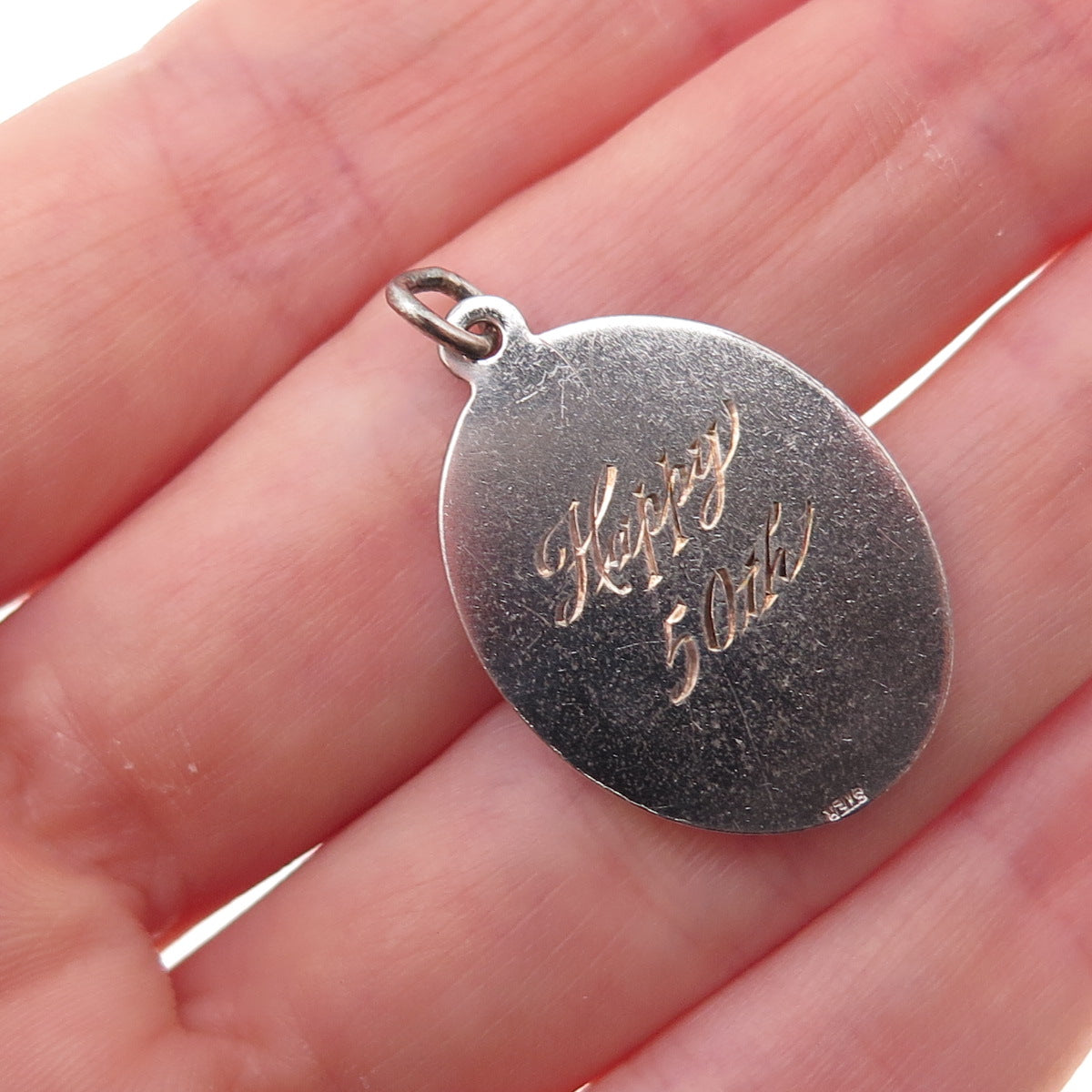 925 Sterling Silver Vintage Engraved Happy Birthday Charm Pendant