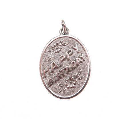 925 Sterling Silver Vintage Engraved Happy Birthday Charm Pendant