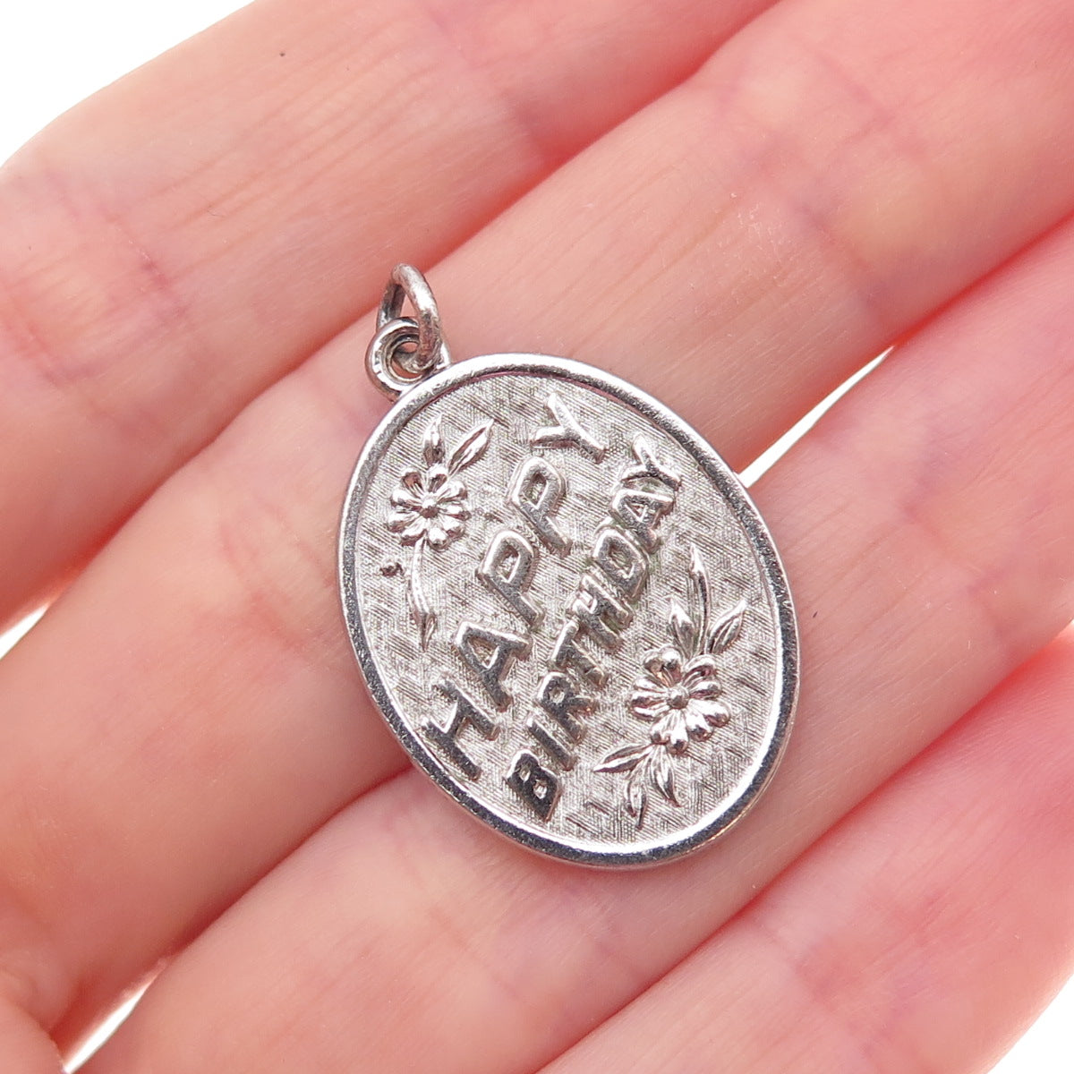 925 Sterling Silver Vintage Engraved Happy Birthday Charm Pendant
