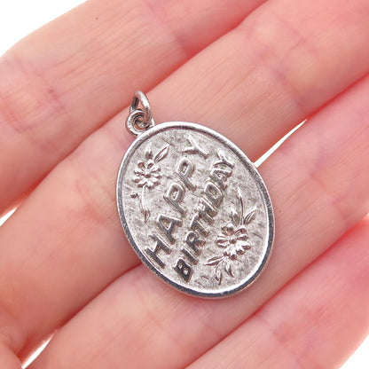 925 Sterling Silver Vintage Engraved Happy Birthday Charm Pendant