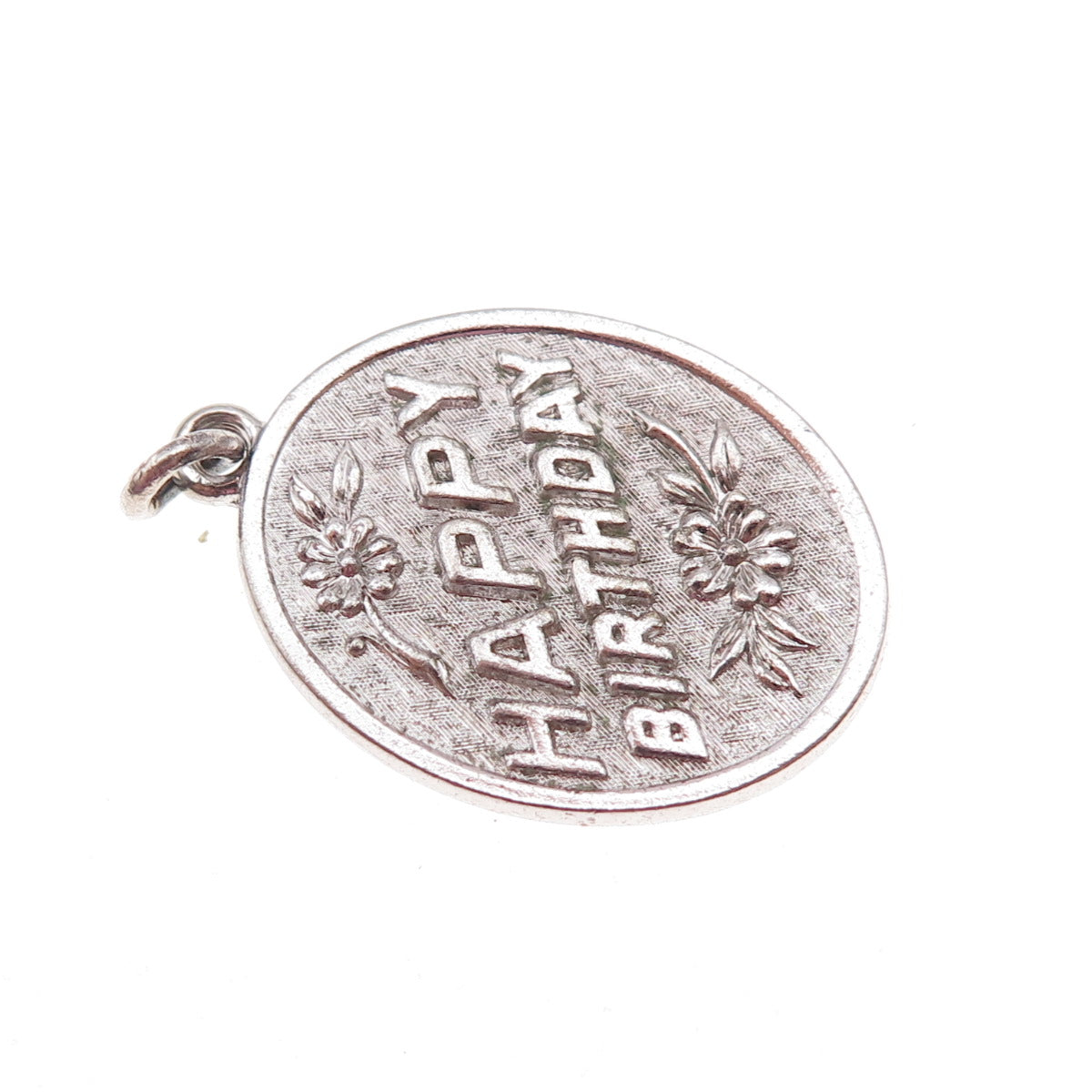 925 Sterling Silver Vintage Engraved Happy Birthday Charm Pendant