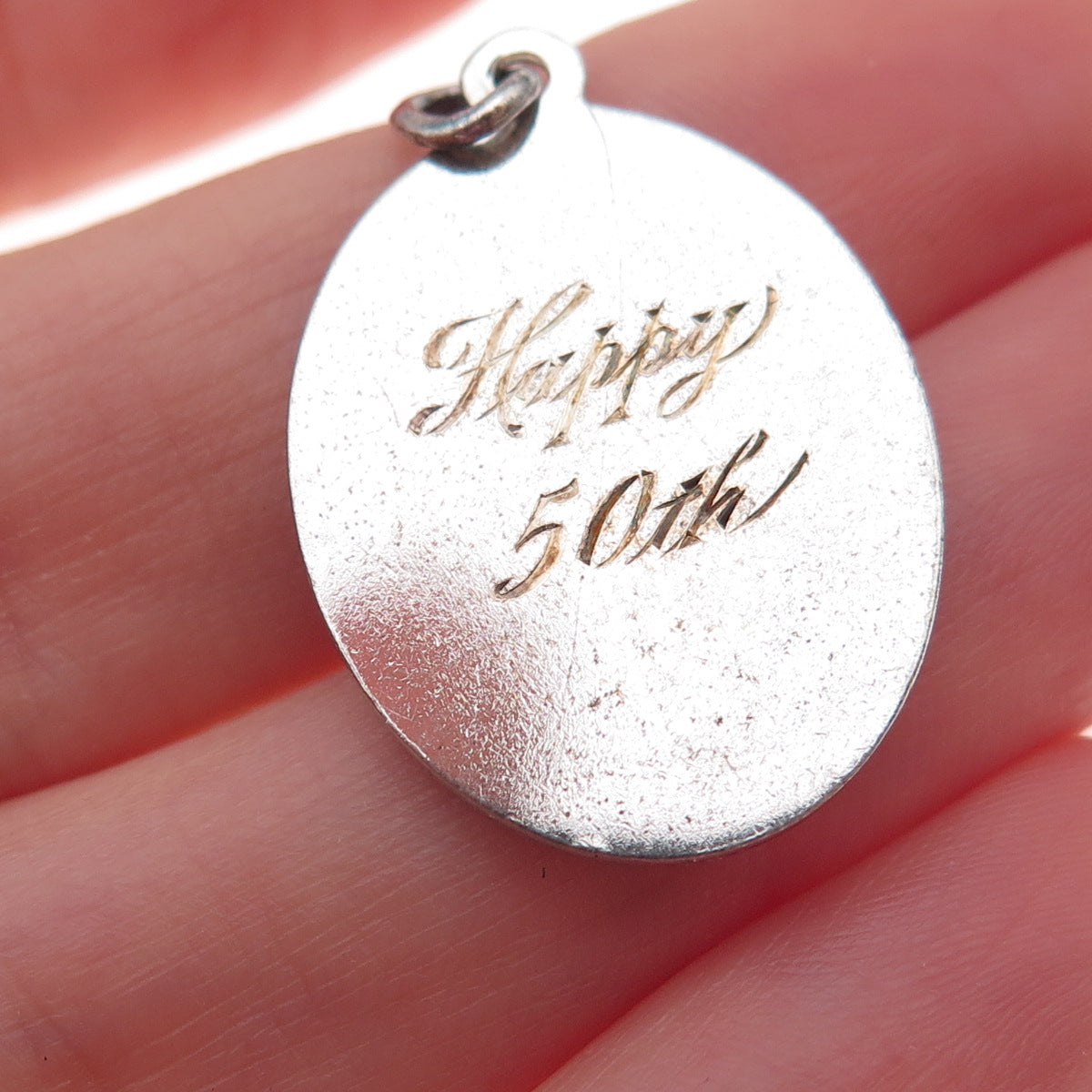 925 Sterling Silver Vintage Engraved Happy Birthday Charm Pendant