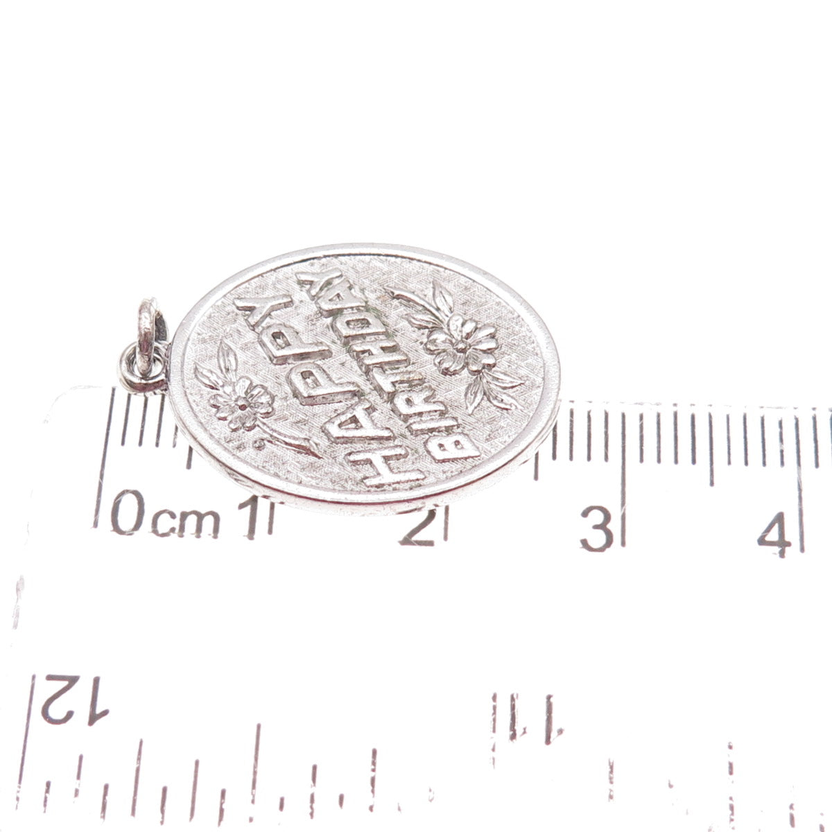 925 Sterling Silver Vintage Engraved Happy Birthday Charm Pendant