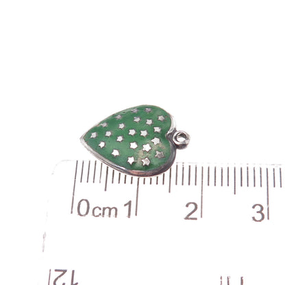 925 Sterling Silver Antique Art Deco Enamel Star Heart Chatelaine Charm Pendant