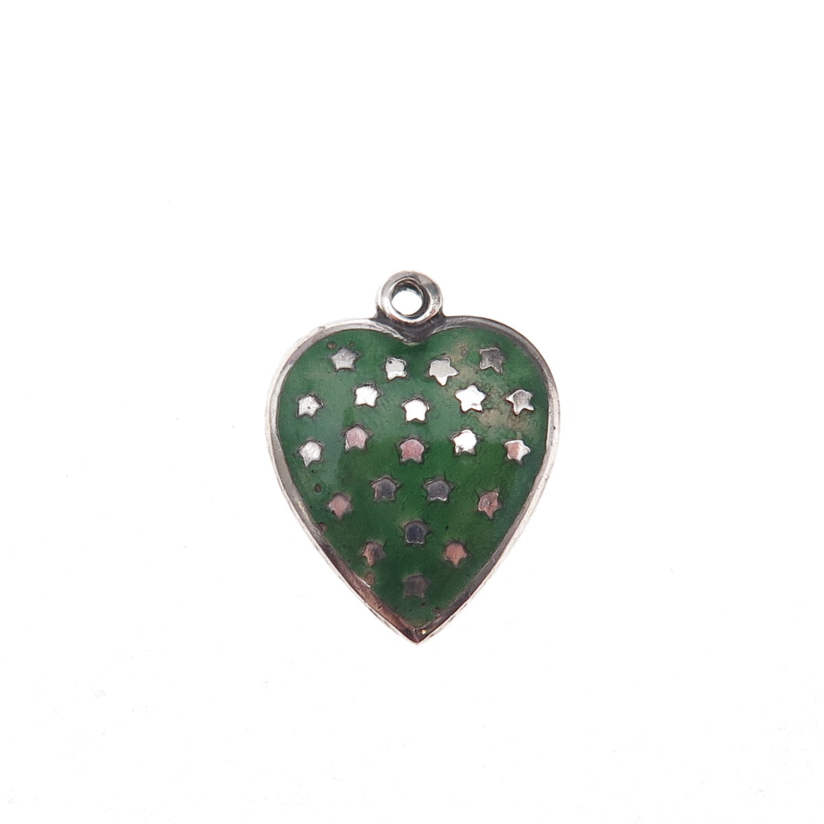 925 Sterling Silver Antique Art Deco Enamel Star Heart Chatelaine Charm Pendant