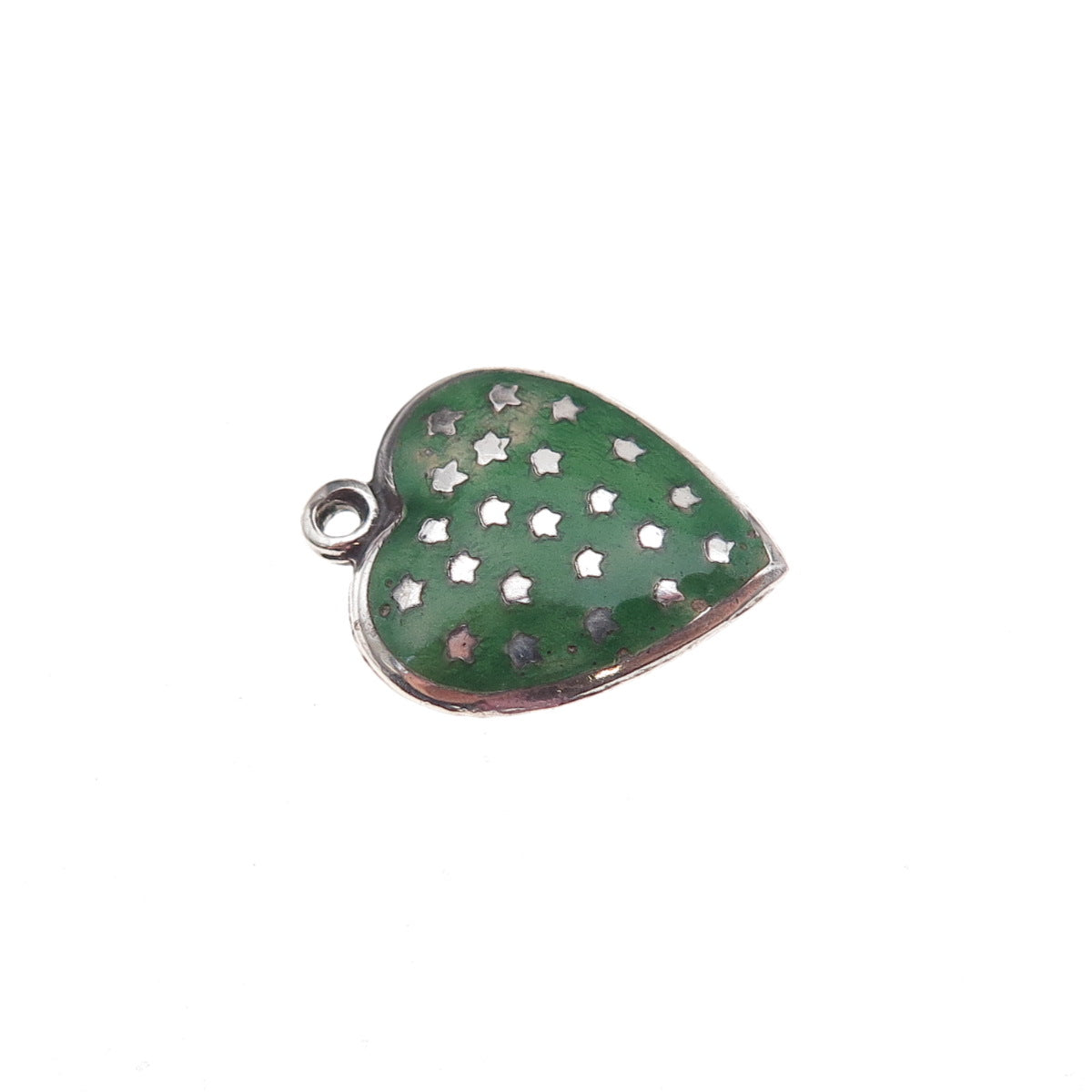 925 Sterling Silver Antique Art Deco Enamel Star Heart Chatelaine Charm Pendant