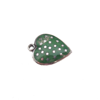 925 Sterling Silver Antique Art Deco Enamel Star Heart Chatelaine Charm Pendant