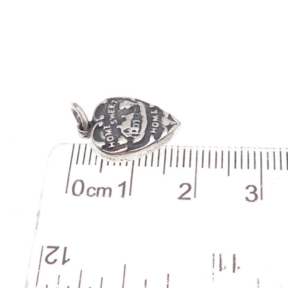 925 Sterling Silver Antique Art Deco Home Sweet Home Heart Chatelaine Pendant