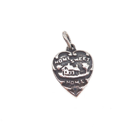 925 Sterling Silver Antique Art Deco Home Sweet Home Heart Chatelaine Pendant
