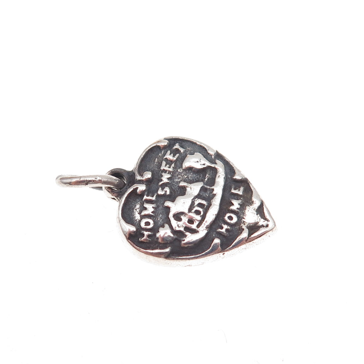 925 Sterling Silver Antique Art Deco Home Sweet Home Heart Chatelaine Pendant