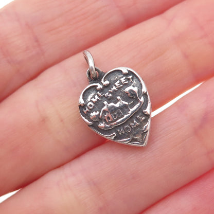 925 Sterling Silver Antique Art Deco Home Sweet Home Heart Chatelaine Pendant