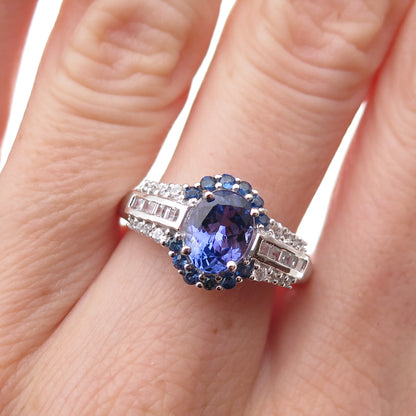 925 Sterling Silver Real Tanzanite Sapphire & White Topaz Ring Size 8