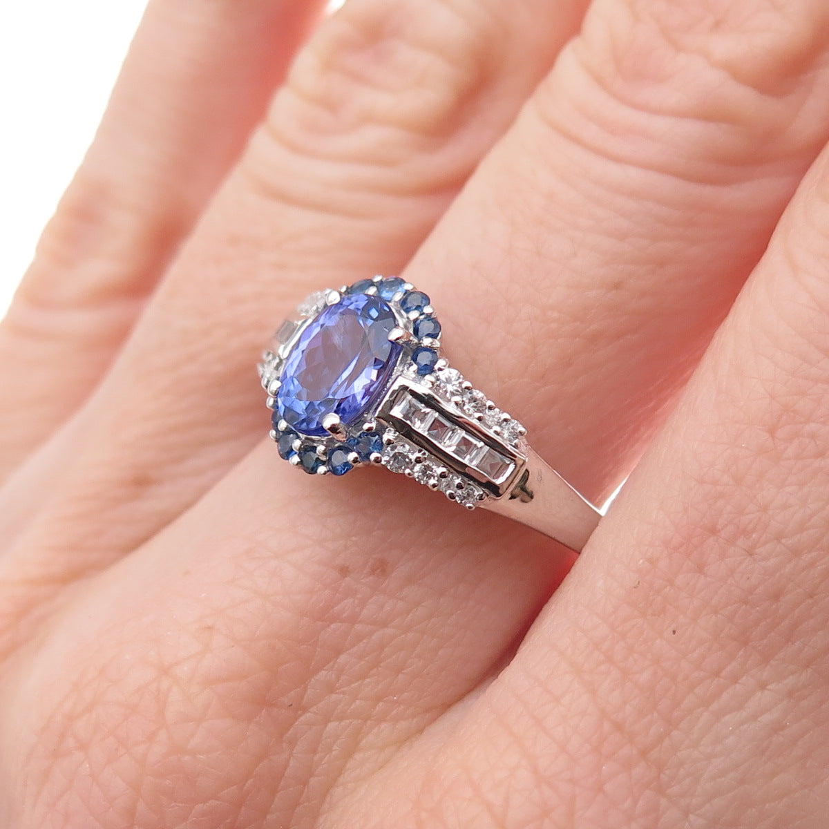 925 Sterling Silver Real Tanzanite Sapphire & White Topaz Ring Size 8