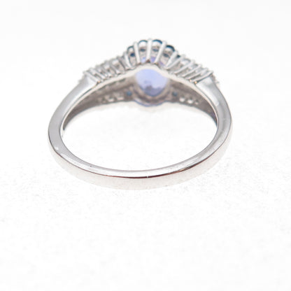 925 Sterling Silver Real Tanzanite Sapphire & White Topaz Ring Size 8