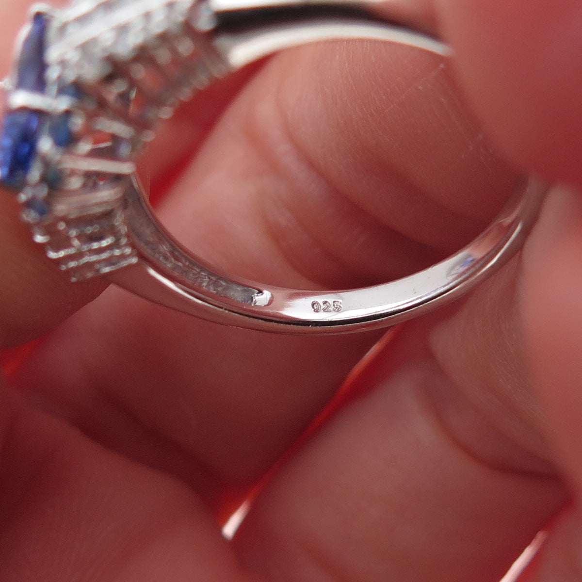 925 Sterling Silver Real Tanzanite Sapphire & White Topaz Ring Size 8