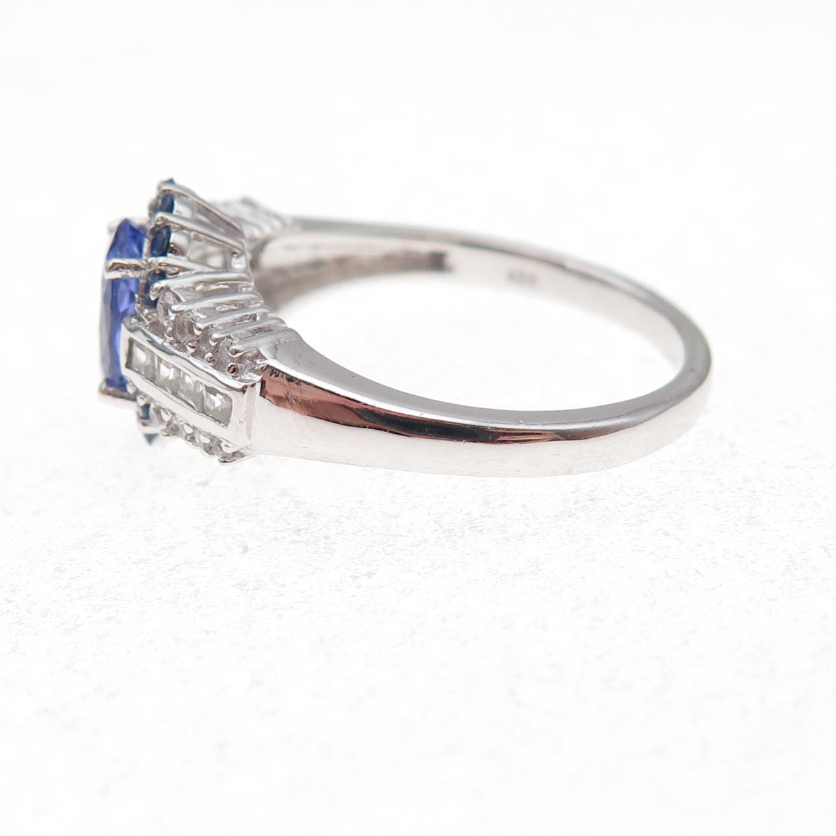 925 Sterling Silver Real Tanzanite Sapphire & White Topaz Ring Size 8