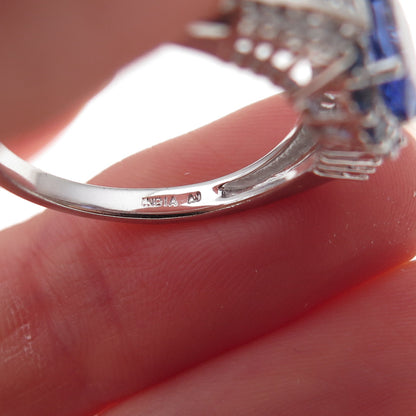 925 Sterling Silver Real Tanzanite Sapphire & White Topaz Ring Size 8