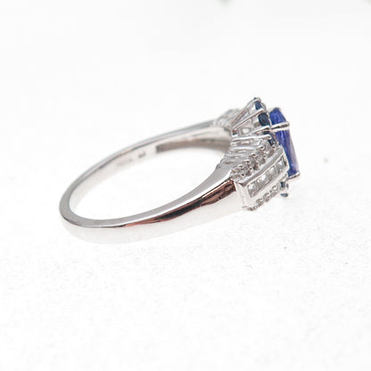 925 Sterling Silver Real Tanzanite Sapphire & White Topaz Ring Size 8