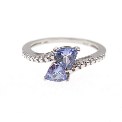 Chuck Clemency 925 Sterling Silver Real Triangle-Cut Tanzanite Ring Size 8