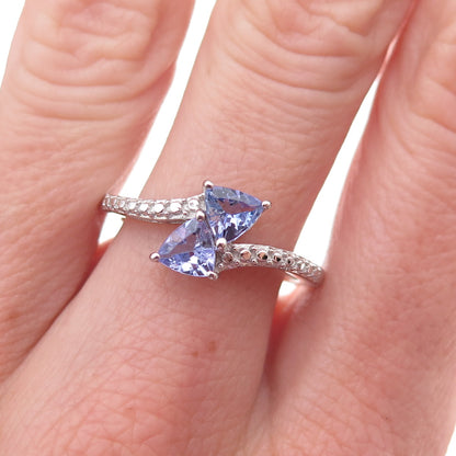 Chuck Clemency 925 Sterling Silver Real Triangle-Cut Tanzanite Ring Size 8