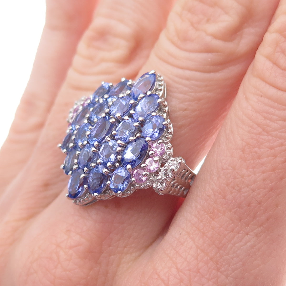 Chuck Clemency 925 Sterling Silver Real Tanzanite Pink & White Topaz Ring Size 8
