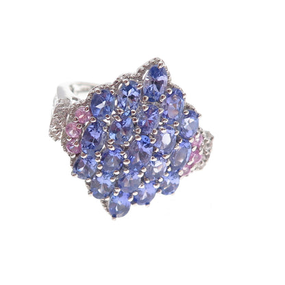 Chuck Clemency 925 Sterling Silver Real Tanzanite Pink & White Topaz Ring Size 8