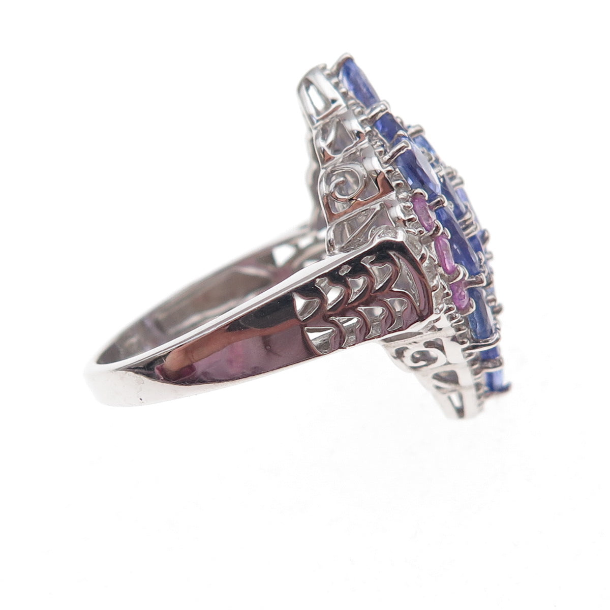 Chuck Clemency 925 Sterling Silver Real Tanzanite Pink & White Topaz Ring Size 8
