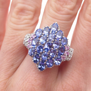 Chuck Clemency 925 Sterling Silver Real Tanzanite Pink & White Topaz Ring Size 8