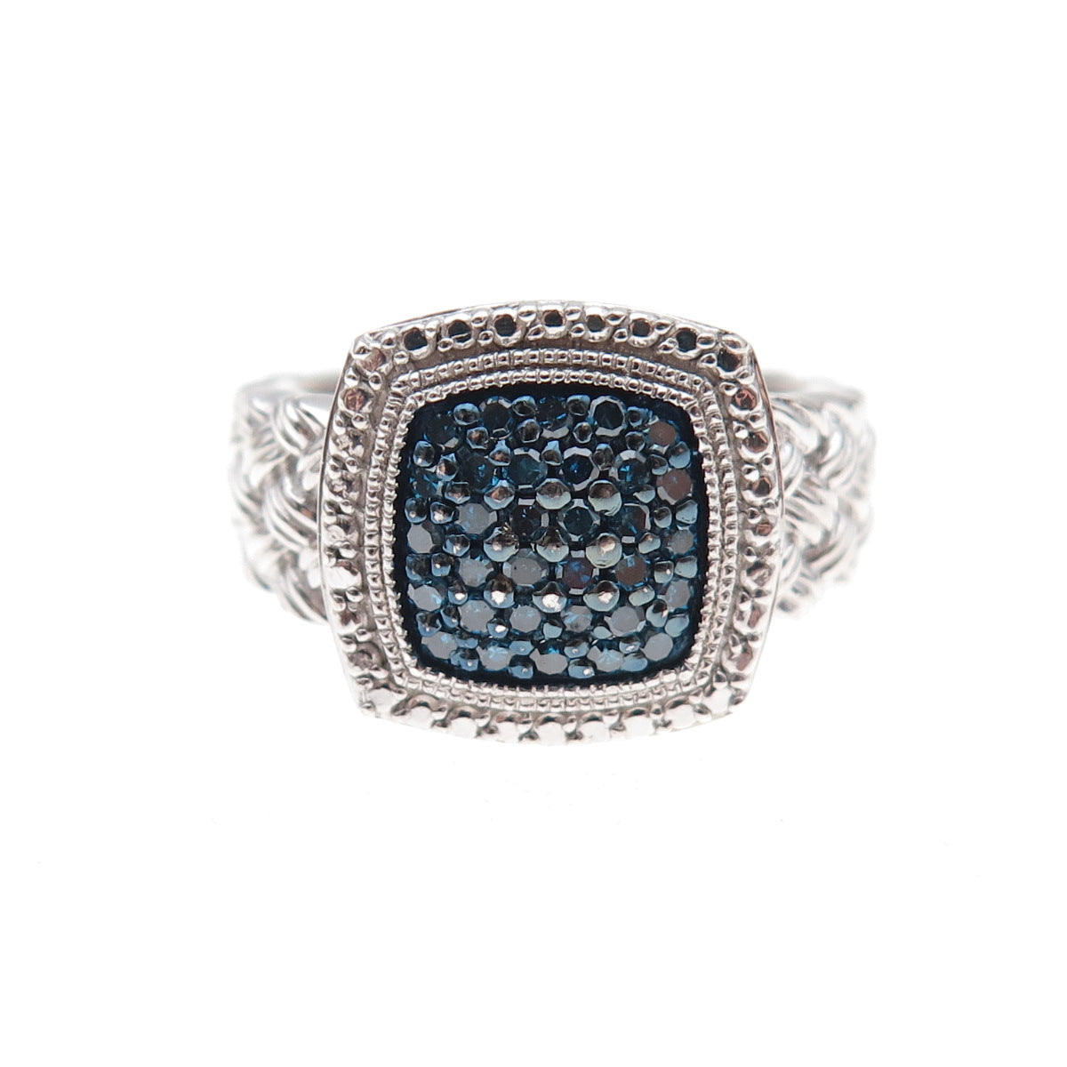 J. Stella 925 Sterling Silver Real Round-Cut Blue Diamond Heart Ring Size 6.25