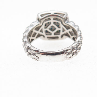 J. Stella 925 Sterling Silver Real Round-Cut Blue Diamond Heart Ring Size 6.25