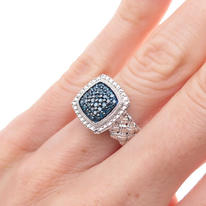 J. Stella 925 Sterling Silver Real Round-Cut Blue Diamond Heart Ring Size 6.25
