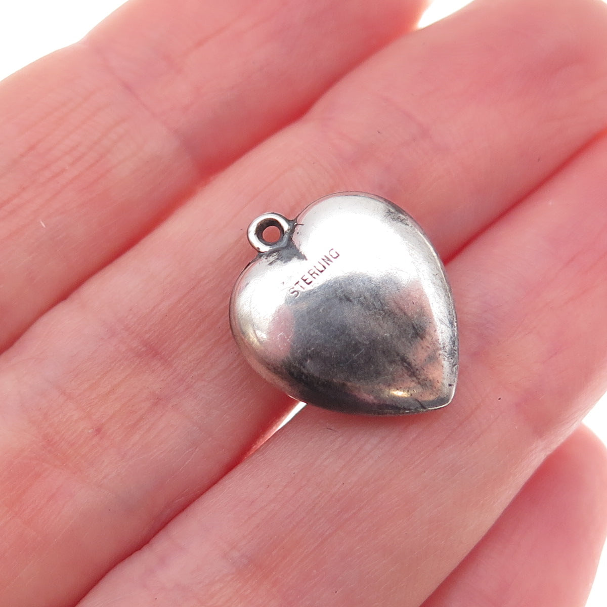 925 Sterling Silver Antique Art Deco Engraved Bob Heart Chatelaine Charm Pendant