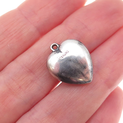 925 Sterling Silver Antique Art Deco Engraved Bob Heart Chatelaine Charm Pendant