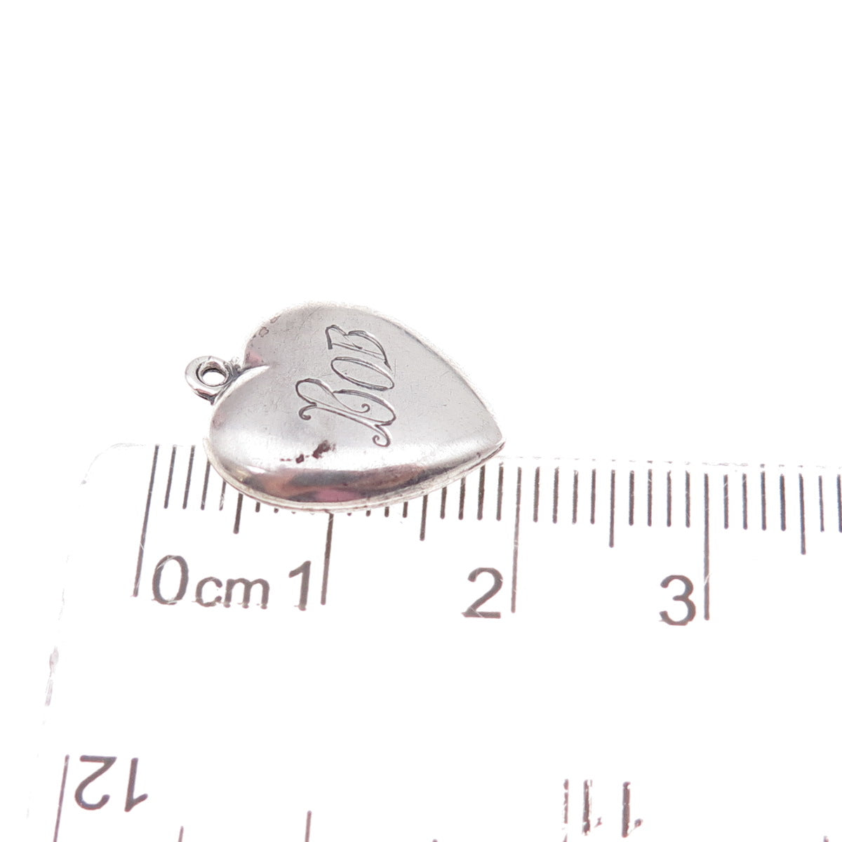 925 Sterling Silver Antique Art Deco Engraved Bob Heart Chatelaine Charm Pendant