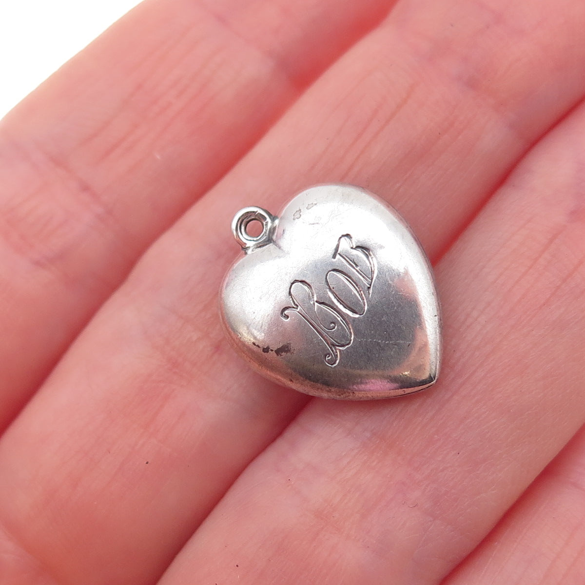 925 Sterling Silver Antique Art Deco Engraved Bob Heart Chatelaine Charm Pendant