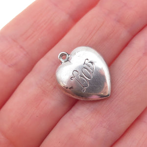 925 Sterling Silver Antique Art Deco Engraved Bob Heart Chatelaine Charm Pendant