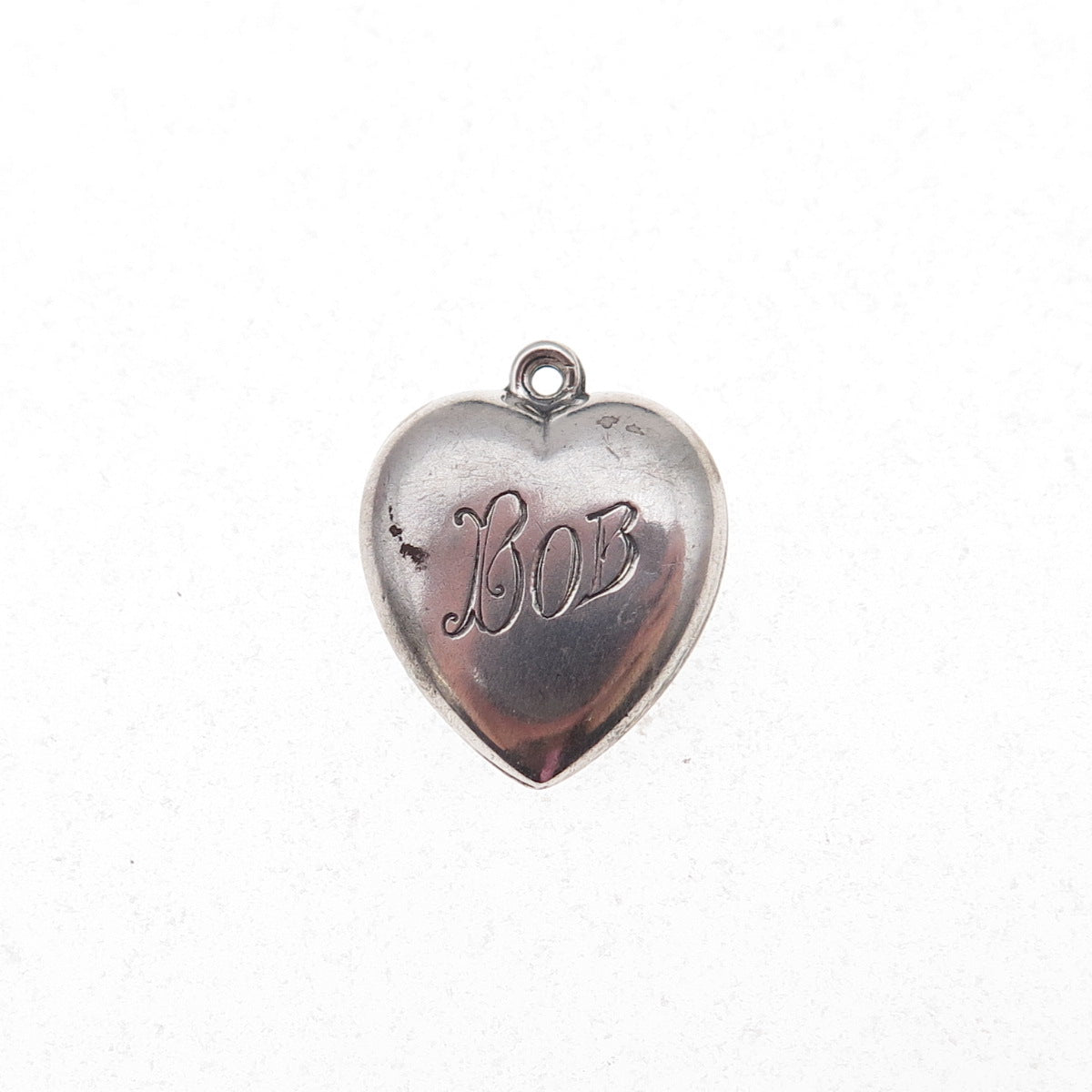 925 Sterling Silver Antique Art Deco Engraved Bob Heart Chatelaine Charm Pendant