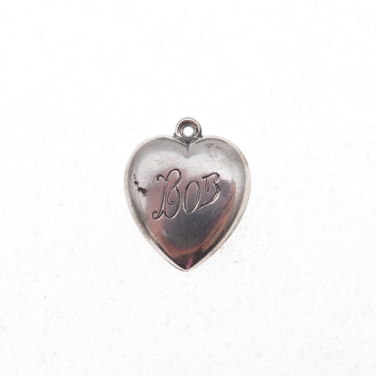 925 Sterling Silver Antique Art Deco Engraved Bob Heart Chatelaine Charm Pendant