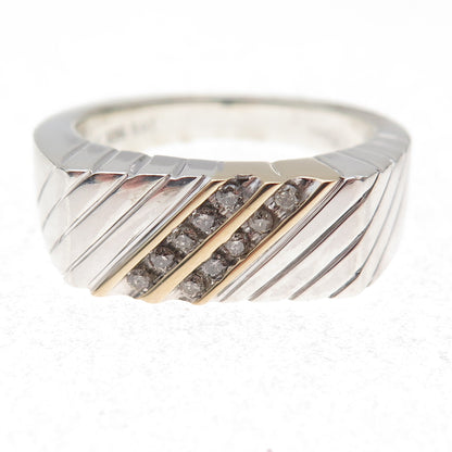 Sai 925 Sterling Silver 14K Gold Real Round-Cut Diamond Ring Size 10.5