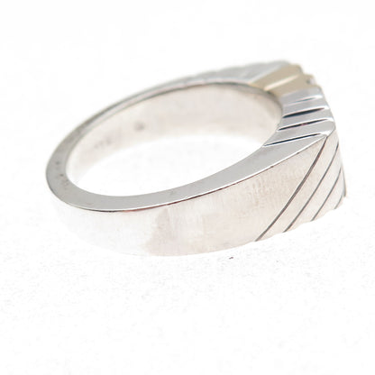 Sai 925 Sterling Silver 14K Gold Real Round-Cut Diamond Ring Size 10.5