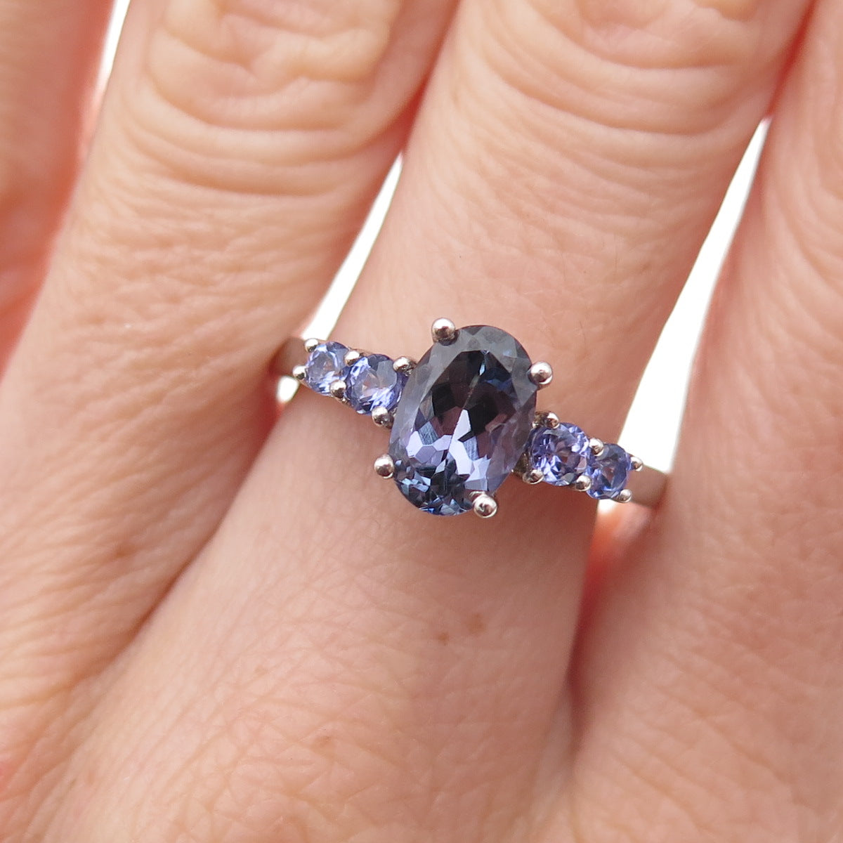Chuck Clemency Sterling Silver Real Oval & Round-Cut Tanzanite Ring Size 8.25