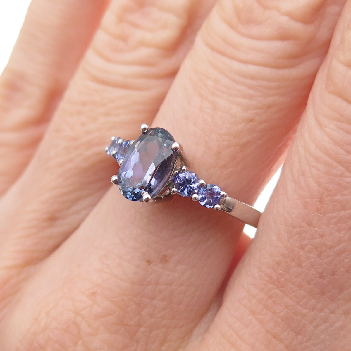 Chuck Clemency Sterling Silver Real Oval & Round-Cut Tanzanite Ring Size 8.25