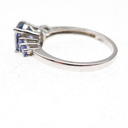 Chuck Clemency Sterling Silver Real Oval & Round-Cut Tanzanite Ring Size 8.25